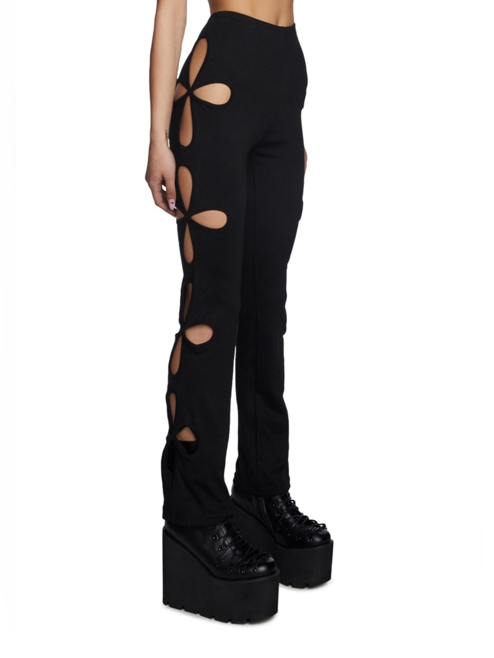 Club Exx Star Child Cut-Out Pants Black Flower Flare Festival Rave Party